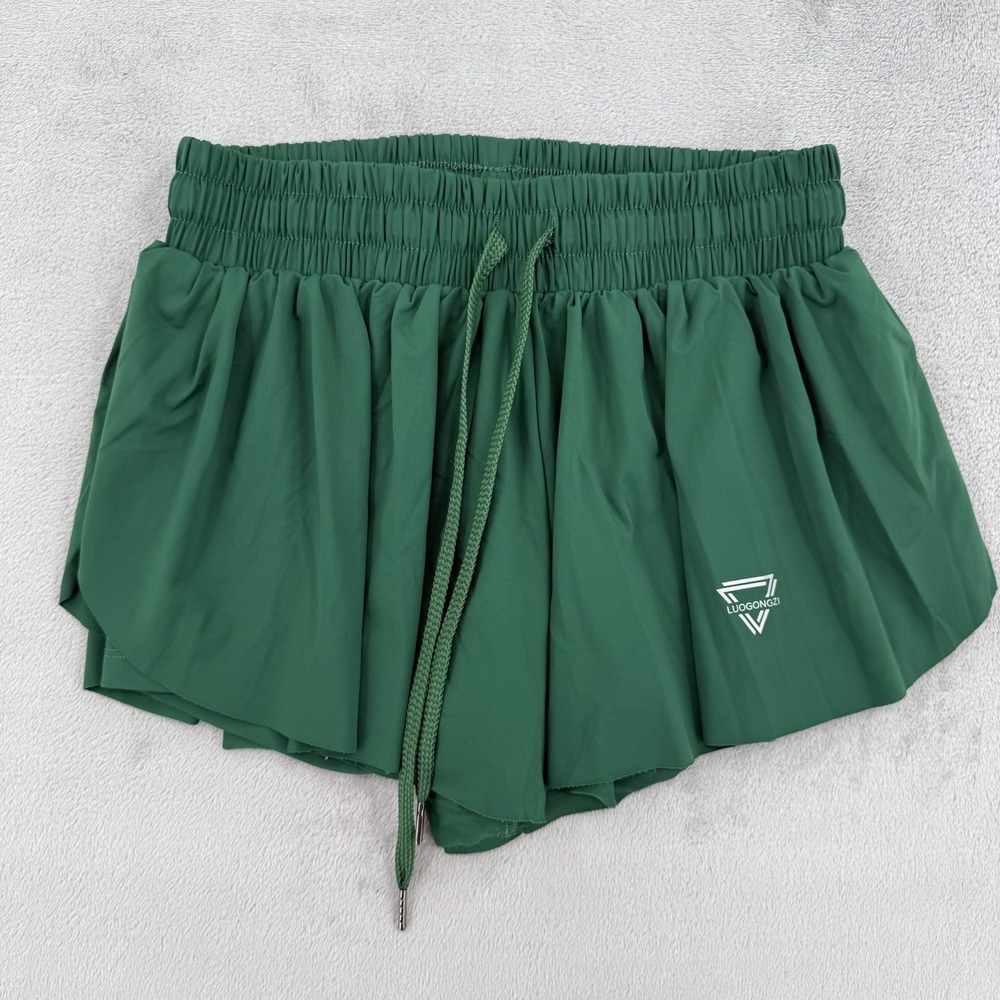 Luogongzi Women's Sz S Green  2 in 1 Flowy Running Shorts Gym Yoga Athletic Dk